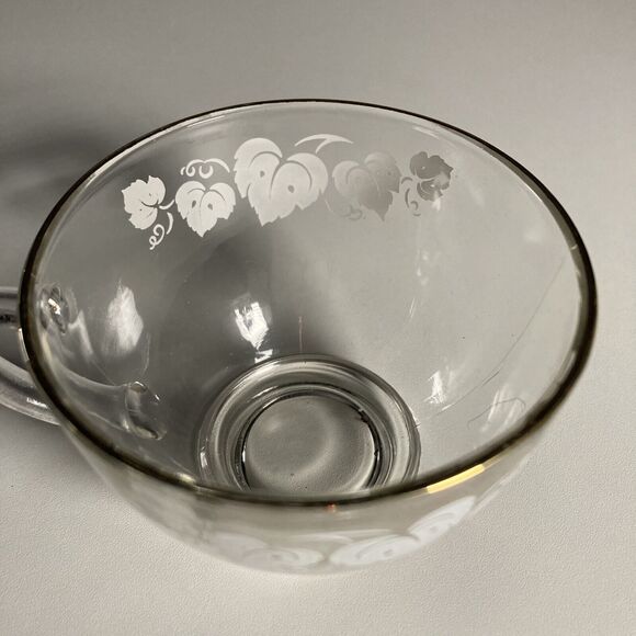 Anchor Hocking Glass Punch Cup Set (6) • White Grape Leaves • Gold Rim • Vintage - Picture 12 of 16